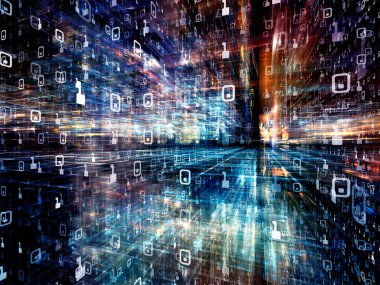 Dijital City serisi. Üç boyutlu Fraktallar ve numaraları bilgisayarlar, bilim, sanal gerçeklik ve modern teknoloji projeleri için uygun bir zemin olarak kompozisyonu