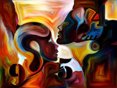 Vitray sonsuza dek serisi. İnsan profilleri, semboller ve renk desen tasarım, yaratıcılık ve hayal gücü konusunda