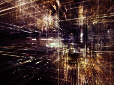 Sanal uzay serisi. Soyut kompozisyon 3d fraktal tasarım perspektif projelerine uygun olarak bilgi teknolojisi, bilgisayar ve iletişim ile ilgili