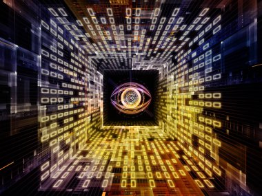 Dizi izliyor. göz, hareket yollar ve fraktal desen simgesinin 3D resmi ve bilgi teknolojisi, güvenlik, gizlilik, iletişim projelerde kullanıma uygun