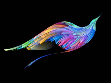 Uçuş boya serisi. Hayal gücü, sanat ve tasarım konusunda canlı boya ile yürütülen kuş profili.