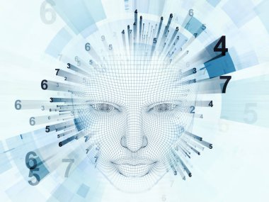 3D render - zihin alan serisi. Tel kafes insan modeli ve fraktal patters yapay zeka, bilim ve teknoloji projeleri için uygun başkanı aranjman