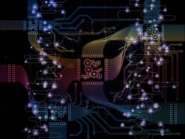 Bilgisayar bağlantı dizi. Cpu, anakart izleri ve teknoloji, ekipman ve bilgisayar donanım konusunda dijital öğeleri bileşimi