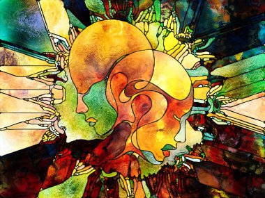 Lekeli Glass Forever serisi. Tasarım, yaratıcılık ve hayal gücü konularında bir metafor olarak insan profilleri, semboller ve renk kalıplarından oluşan tasarım