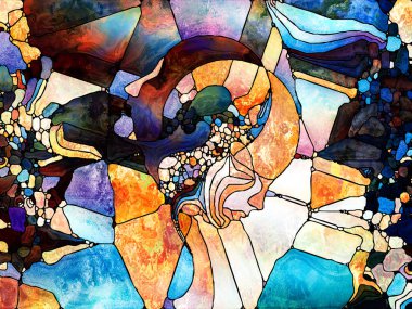 Lekeli Glass Forever serisi. Tasarım, yaratıcılık ve hayal gücü konularında bir metafor olarak insan profilleri, semboller ve renk kalıplarından oluşan tasarım