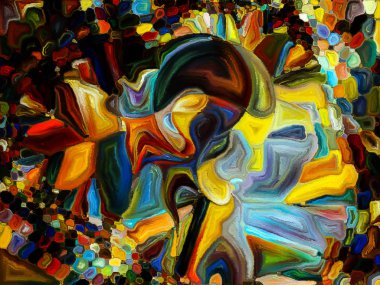 Lekeli Glass Forever serisi. İnsan profillerinin etkileşimi, soyut organik kalıplar ve sanat, yaratıcılık, hayal gücü, iç gerçeklik ve insan ve doğa birliği konularındaki renkler.