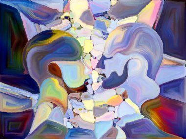 Lekeli Glass Forever serisi. Tasarım, yaratıcılık ve hayal gücü projeleri için uygun arkaplan olarak insan profillerinin, sembollerin ve renk kalıplarının bileşimi