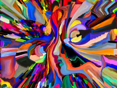 Lekeli Glass Forever serisi. Sanat, uzay bölünmesi ve tasarım konularındaki renk parçalarından, şekil şekillerinden ve sembollerden oluşan soyut tasarım