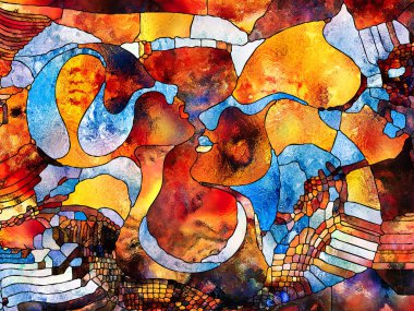 Lekeli Glass Forever serisi. Sanat, uzay bölünmesi ve tasarım konularındaki renk parçalarından, şekil şekillerinden ve sembollerden oluşan soyut tasarım