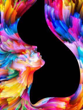 Boya serisi yüz. Zemin, Tasarım sanat, hayal gücü, yaratıcılık ve feminizm konusunda tamamlayacak renkli insan portresi