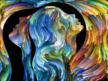 Renkler içinde bizi serisi. İnsan profilleri ve swirls duygu, tutku, arzu, duygu, iç dünya, hayal gücü ve yaratıcılık konusunda renkli boya