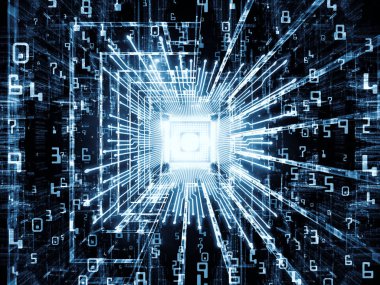 Bilgi işlem makinesi serisi. Cpu 3D çizimi mecazi ilişki bilgisayar bilimi, dijital dünyada, sanal gerçeklik ve modern teknoloji ile perspektif fraktal ortamında ile