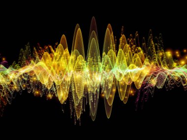 Dalga fonksiyonu serisi. Arka plan tasarımı renkli sinüs titreşimlerin, ses ekolayzer, konu üzerinde öğeleri ışık ve fraktal müzik spektrum ve kuantum olasılık