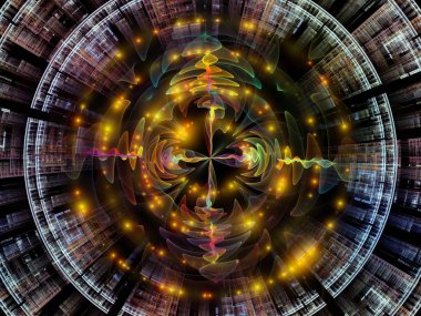 Dalga fonksiyonu serisi. Sanatsal soyutlama oluşan renkli sinüs titreşimleri, ışık ve fraktal öğeleri konu üzerinde ses ekolayzer, müzik spektrum ve kuantum olasılık