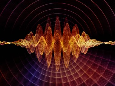 Dalga fonksiyonu serisi. Renkli sinüs titreşimler kompozisyon, ışık ve fraktal elemanları ses ekolayzer, mecazi ilişkisi ile müzik spektrum ve kuantum olasılık