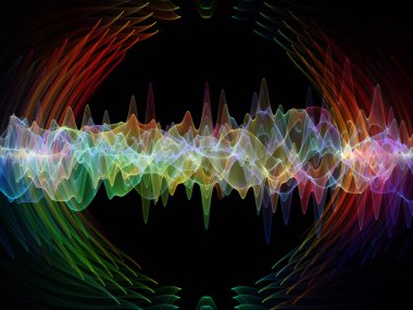 Dalga fonksiyonu serisi. Zemin renkli sinüs titreşimler, ışık ve ses ekolayzer, müzik konusunda tasarımlar tamamlayacak fraktal öğeleri spektrum ve kuantum olasılık