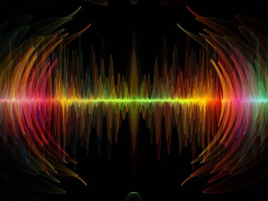 Dalga fonksiyonu serisi. Zemin renkli sinüs titreşimler, ışık ve ses ekolayzer, müzik konusunda tasarımlar tamamlayacak fraktal öğeleri spektrum ve kuantum olasılık