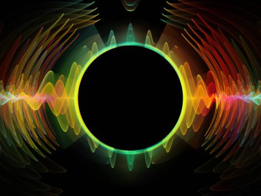 Dalga fonksiyonu serisi. Renkli sinüs titreşimler arka plan kompozisyon, ışık ve fraktal öğeleri ses ekolayzer, konu üzerinde müzik spektrum ve kuantum olasılık