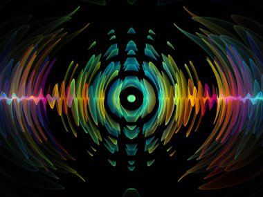 Dalga fonksiyonu serisi. Renkli sinüs titreşimler arka plan kompozisyon, ışık ve fraktal öğeleri ses ekolayzer, konu üzerinde müzik spektrum ve kuantum olasılık