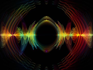 Dalga fonksiyonu serisi. Renkli sinüs titreşimler arka plan kompozisyon, ışık ve fraktal öğeleri ses ekolayzer, konu üzerinde müzik spektrum ve kuantum olasılık