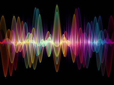 Dalga fonksiyonu serisi. Renkli sinüs titreşimleri soyut kompozisyon, ışık ve fraktal öğeleri için ses ekolayzer, projelerde müzik spektrum ve kuantum olasılık