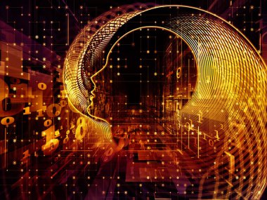 Adam ve numaraları serisi. Konuda bilim, bilgi teknolojileri ve eğitim kavramı mecaz olarak sembolik insan profili ve basamak yaratıcı düzenleme