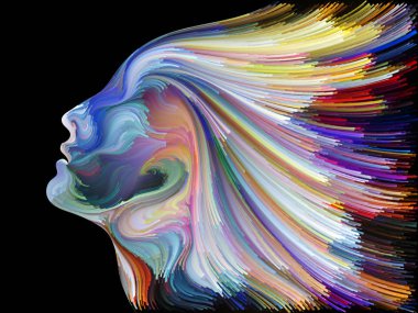 Renk serisinin yüzü. İnsan profilinin düzenlenmesi ve yaratıcılık, tasarım, iç dünya, insan doğası ve sanatsal ruh konularında renkli çizgiler