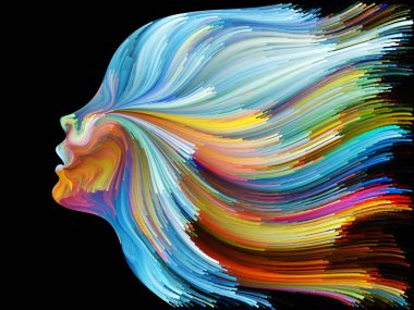 Renk serisinin yüzü. İnsan profilinin düzenlenmesi ve yaratıcılık, tasarım, iç dünya, insan doğası ve sanatsal ruh konularında renkli çizgiler