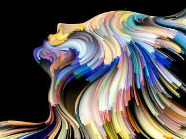 Yüz renk serisi. İnsan profili ve yaratıcılık, tasarım, iç dünya, içgüdü ve sanatsal ruh konusunda boya hareketli renkli çizgiler