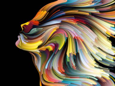 Yüz renk serisi. Zemin insan profili ve yaratıcılık, tasarım, iç dünya, içgüdü ve sanatsal ruh konusunda boya hareketli renkli çizgiler