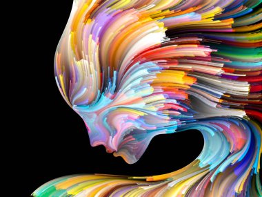 Yüz renk serisi. İnsan profili ve boya bir kavramı mecaz yaratıcılık, tasarım, iç dünya, insan doğası ve sanatsal ruhu konuda hareketli renkli çizgiler yaratıcı düzenleme