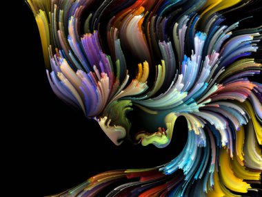 Yüz renk serisi. Tasarım insan profili ve boya bir metafor olarak yaratıcılık, tasarım, iç dünya, içgüdü ve sanatsal ruh konusunda hareketli renkli çizgiler oluşur