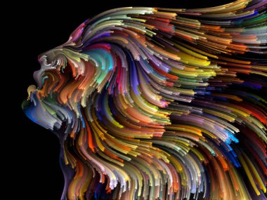 Yüz renk serisi. Tasarım insan profili ve boya bir metafor olarak yaratıcılık, tasarım, iç dünya, içgüdü ve sanatsal ruh konusunda hareketli renkli çizgiler oluşur