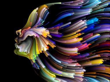 Renk serisinin yüzü. Yaratıcılık, tasarım, iç dünya, insan doğası ve sanatsal ruh projeleri için uygun bir zemin olarak insan profili ve renkli renkli boya çizgileri.