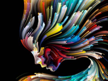 Yüz renk serisi. Sanatsal soyutlama insan profili ve konu yaratıcılık, tasarım, iç dünya, içgüdü ve sanatsal ruhu üzerinde boya hareketli renkli çizgiler oluşur