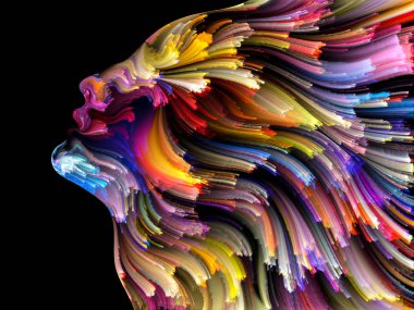 Yüz renk serisi. Sanatsal soyutlama insan profili ve konu yaratıcılık, tasarım, iç dünya, içgüdü ve sanatsal ruhu üzerinde boya hareketli renkli çizgiler oluşur