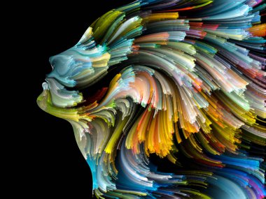 Yüz renk serisi. Zemin insan profili ve yaratıcılık, tasarım, iç dünya, insan doğası ve sanatsal ruhu projelerinde kullanmak için boya hareketli renkli çizgiler oluşur