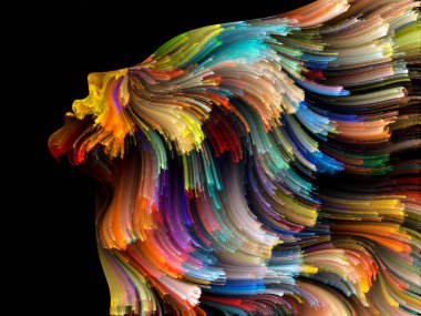 Yüz renk serisi. İnsan profili ve yaratıcılık, tasarım, iç dünya, içgüdü ve sanatsal ruhu boya mecazi ilişki ile hareketli renkli çizgiler bileşimi