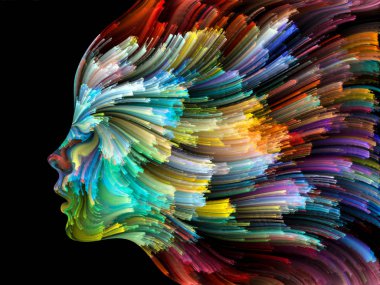 Yüz renk serisi. İnsan profili ve boya bir kavramı mecaz yaratıcılık, tasarım, iç dünya, insan doğası ve sanatsal ruhu konuda hareketli renkli çizgiler yaratıcı düzenleme