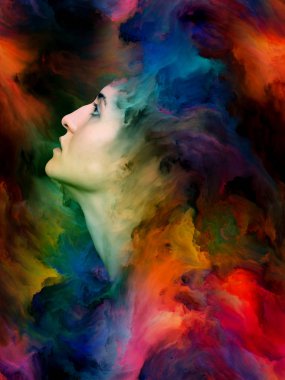 Kadının dünya serisi. Kadın portre bileşimi canlı boya için projeler üzerinde duygular, duygular, iç dünya, yaratıcılık ve hayal gücü ile erimiş