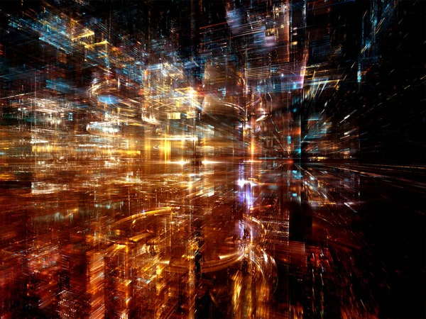 Digital City Serien Arrangemang Tredimensionella Fraktaler Och Ljus Temat Datorer — Stockfoto