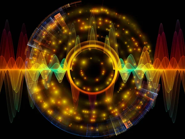 Wave Function series. Artistic abstraction composed of colored sine vibrations, light and fractal elements on the subject sound equalizer, music spectrum and  quantum probability
