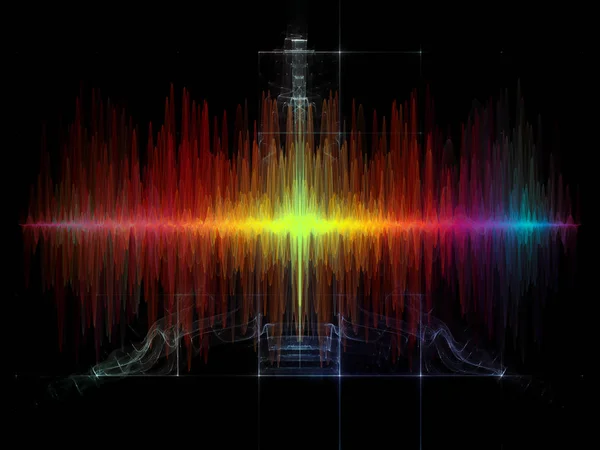波動関数のシリーズ 色正弦振動 光の芸術の背景が行い フラクタルの要素を使用し音のイコライザーのプロジェクト音楽スペクトルと量子確率 — ストック写真