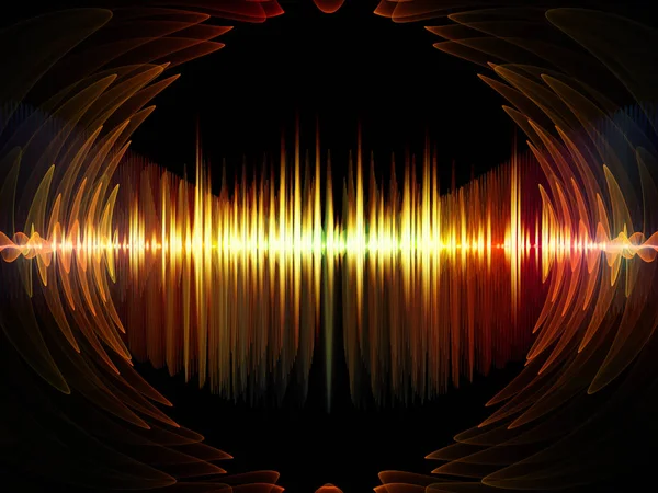 波函数系列 彩色正弦振动 光和分形元素的背景设计在声音均衡器 音乐谱和量子概率上的插图 — 图库照片