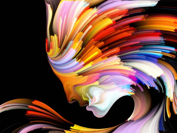 Yüz renk serisi. İnsan profili ve yaratıcılık, tasarım, iç dünya, içgüdü ve sanatsal ruh konusunda boya hareketli renkli çizgiler