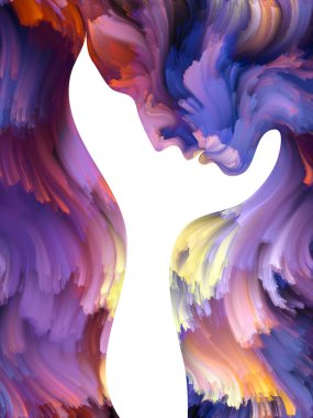 Boya serisi yüz. Görsel olarak çekici zemin renkli insan portresi düzenleri sanat, hayal gücü, yaratıcılık ve feminizm uygun yapılmış