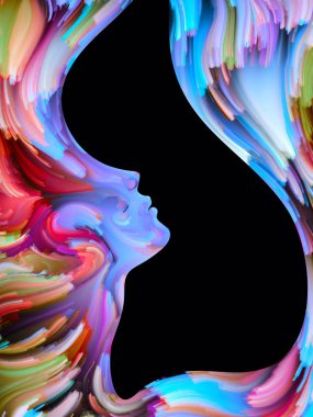 Boya serisi yüz. Zemin renkli insan portre oluşmaktadır ve sanat, hayal gücü, yaratıcılık ve feminizm projelerde kullanıma uygun