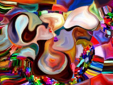 Lekeli Glass Forever serisi. Sanat, uzay bölünmesi ve tasarım ile mecazi ilişkisi olan renk parçaları, şekil desenleri ve sembollerin bileşimi