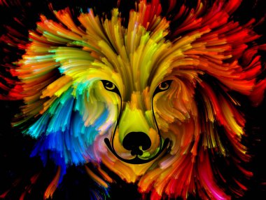 Köpek boya serisi. Arka plan tasarım sanat, hayal gücü ve yaratıcılık konusunda renkli köpek portresi