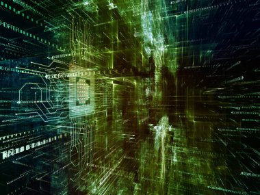 Sanal uzay serisi. Bilgi teknolojisi, bilgisayar ve iletişim konusunda bir metafor olarak tasarım 3d fraktal veri bulut perspektif içinde oluşur